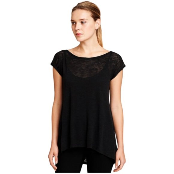 Alice +  Olivia XS Black High Low Boat Neck Burnout Tee NEW WITH TAGS - Picture 1 of 9